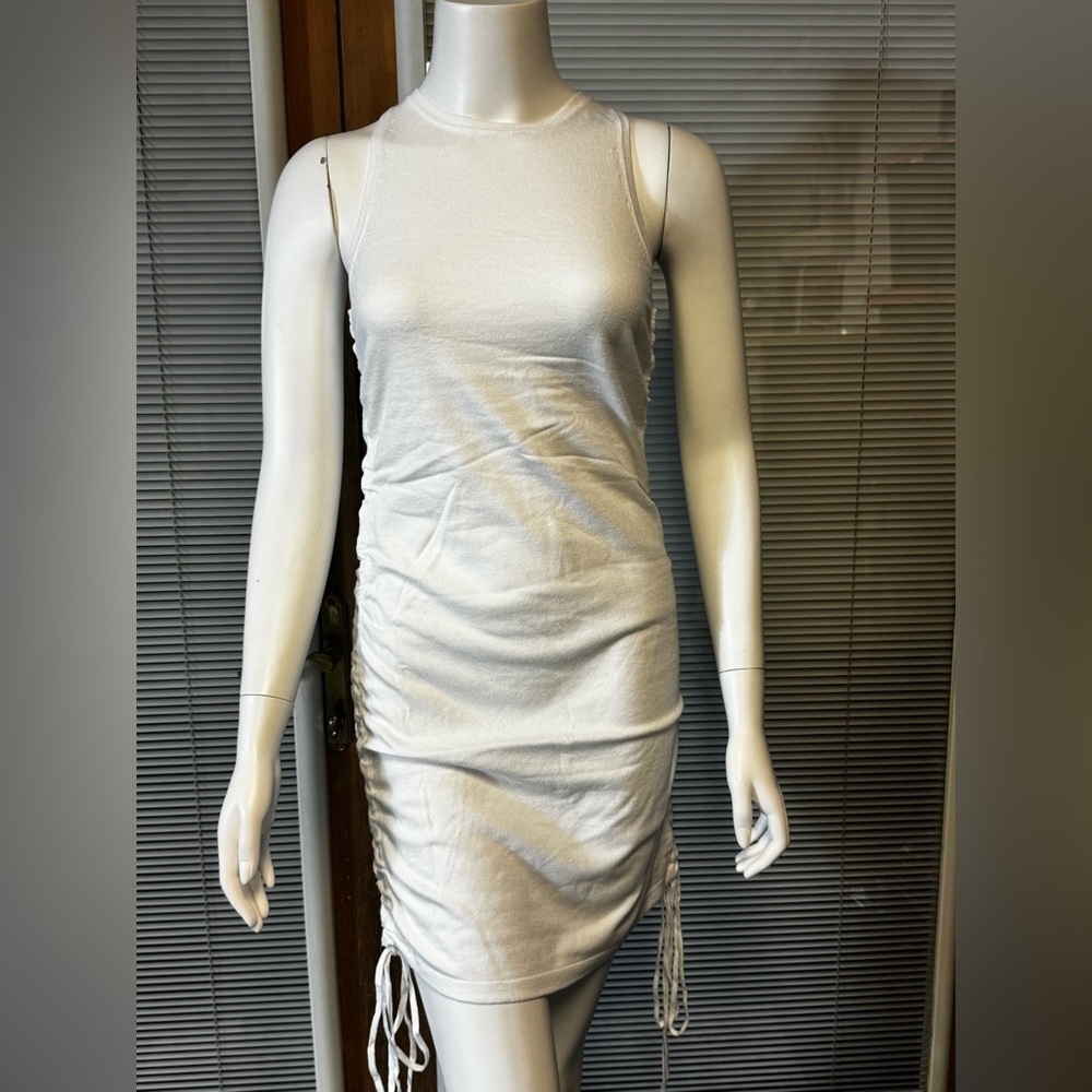 525 America White Ruched Sleeveless Mini Dress Small NWT Viscose Blend - Picture 2 of 9